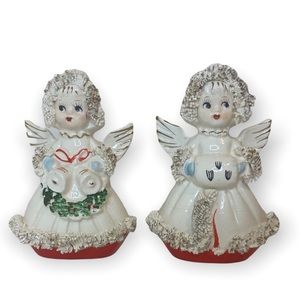 VINTAGE HH HOLT HOWARD CHRISTMAS ANGEL SALT & PEPPER SPAGHETTI TRIM SHAKERS